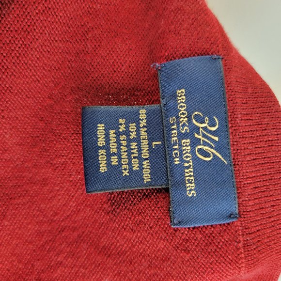 Brooks Brothers 346 Sweater Mens Large Red V Neck Pullover Merino Wool Stretch - Picture 7 of 7